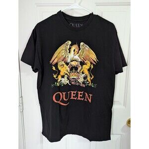 Official Queen T Shirt Unisex Large Black Gold Crest Eagle Short Sleeve Rock
